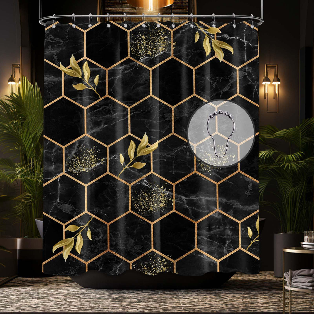 Black and Gold Shower Curtain Modern Geometric Abstract Mens Shower Curtains for Bathroom Decor Sets (Black Gold / 36"W x 72"L (Pack of 1))