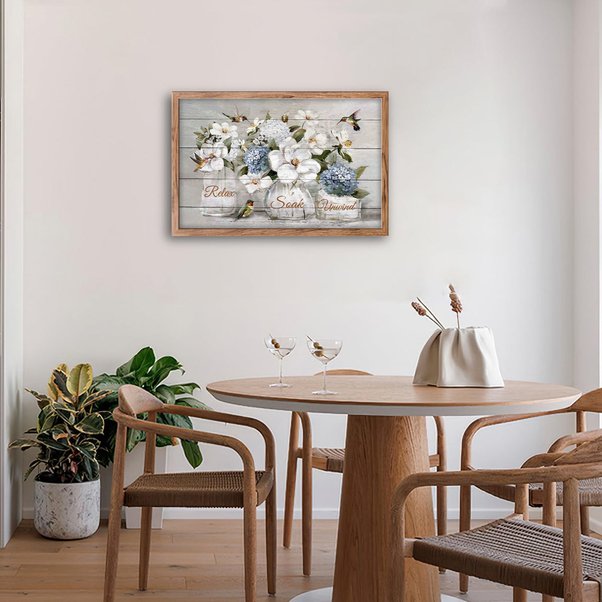 Bathroom Framed Wall Art Farmhouse Hummingbird White Floral Pictures Wall Decor Relax Soak Unwind Bathroom Sign Canvas Painting Artwork Home Decorations 24"x16" (Hummingbird Floral / 24"L x 16"W)