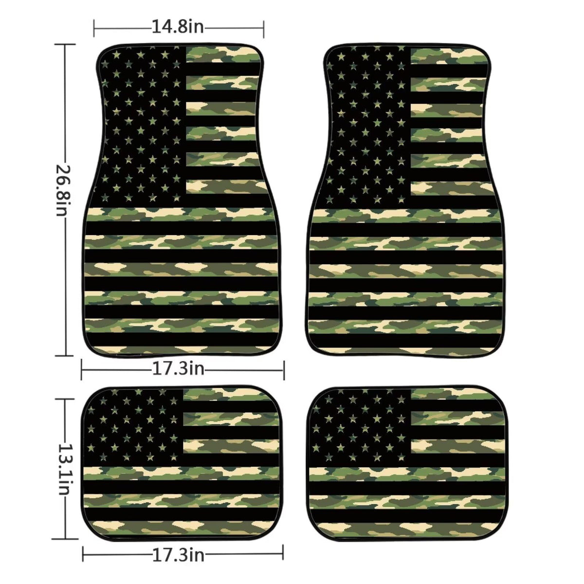 American Flag Car Rubber Floor Mats Green Camouflage Car Carpet Mat Set Automotive Foot Pads Automotive Floor Mats Rubber Non Slip & Washable (Green Camouflage American Flag)