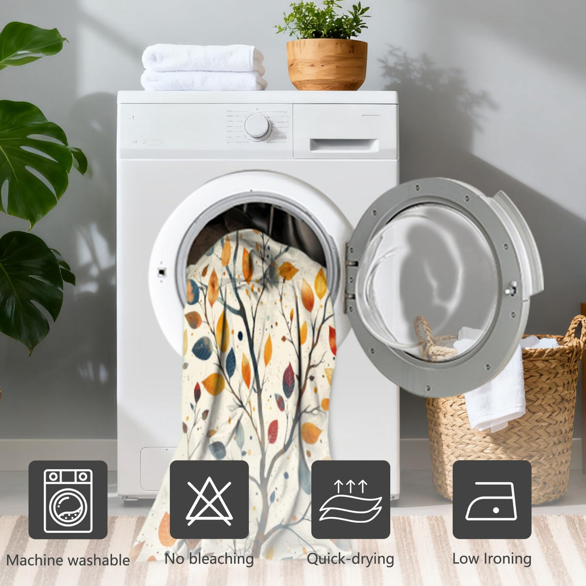 Watercolor Tree Shower Curtain with Hooks (Watercolor Leaf / 72"W x 78"L (Pack of 1))