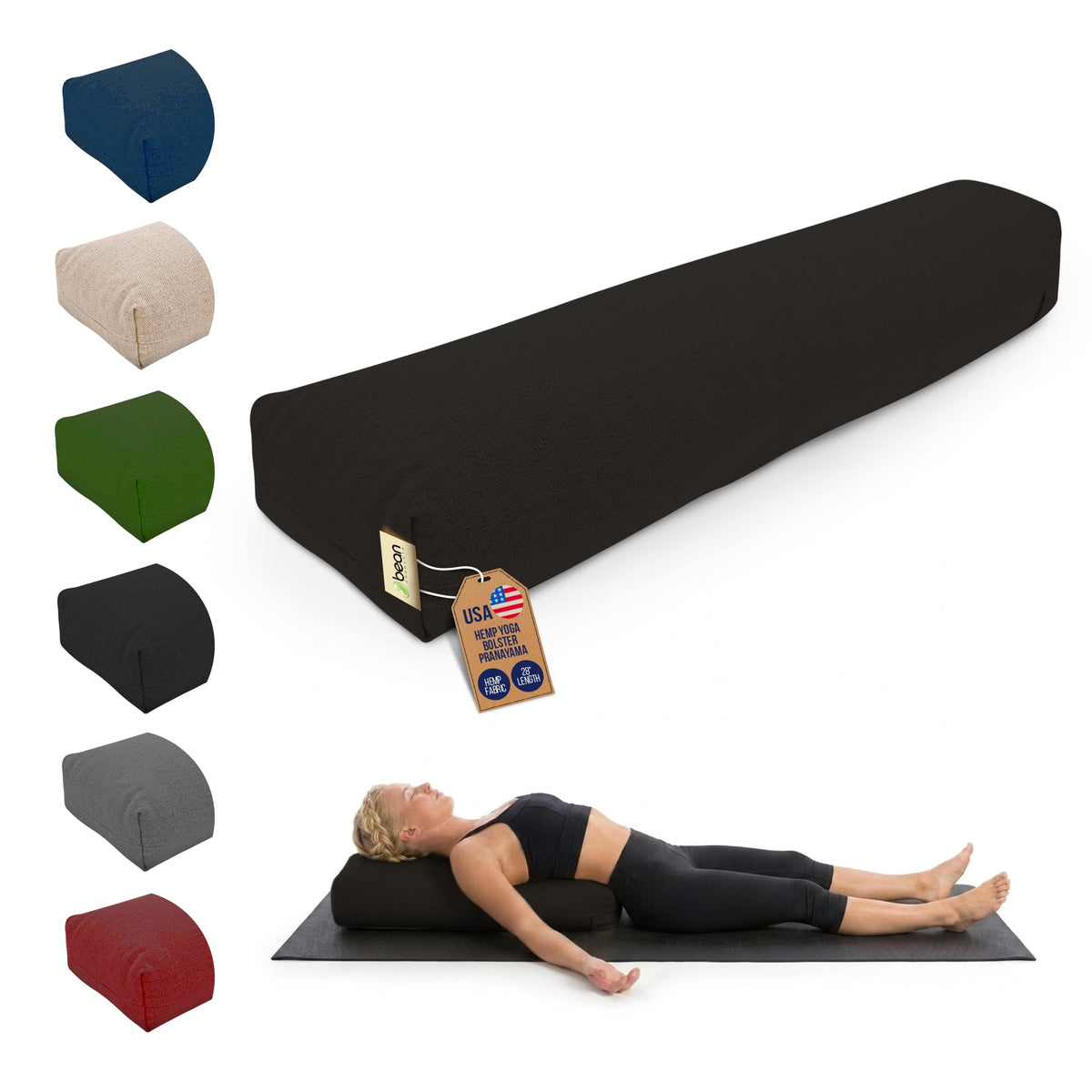 Hemp Pranayama Yoga Bolster (Hemp Cover / Black)