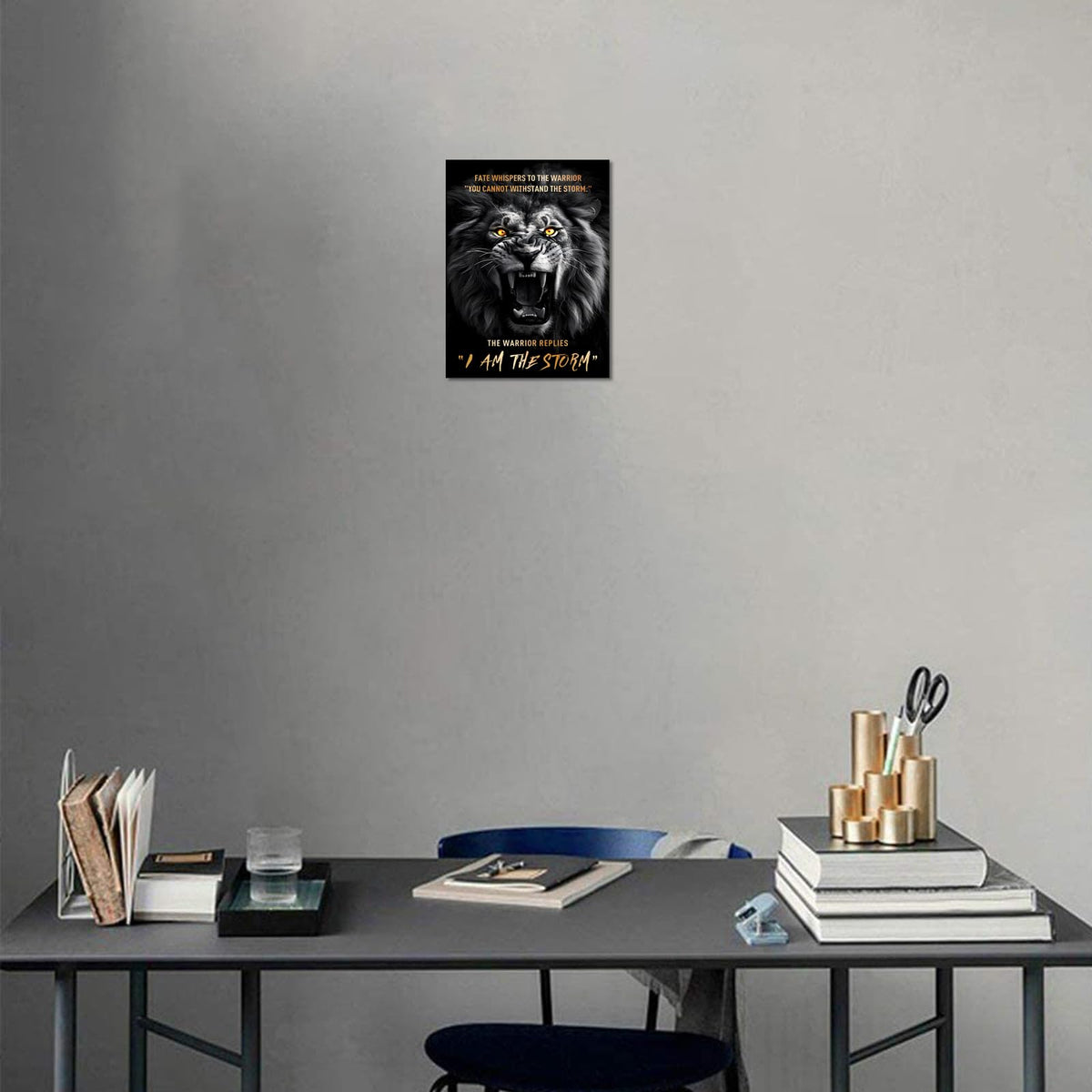 Inspirational Wall Art Lion with Motivation Quote I Am The Storm Canvas Prints Posters for Living Room Bedroom Office Modern Wall Decor Framed Ready to Hang (Style_06 / 16"L x 12"W)