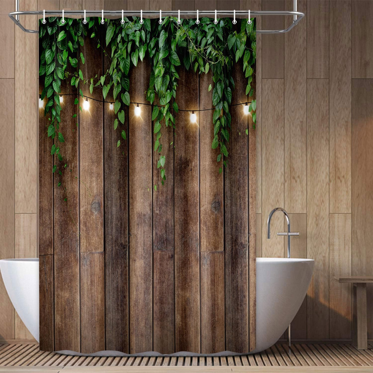 Rustic Outdoor Wall Shower Curtain (Brown-01 / 36"W x 72"L (Pack of 1))