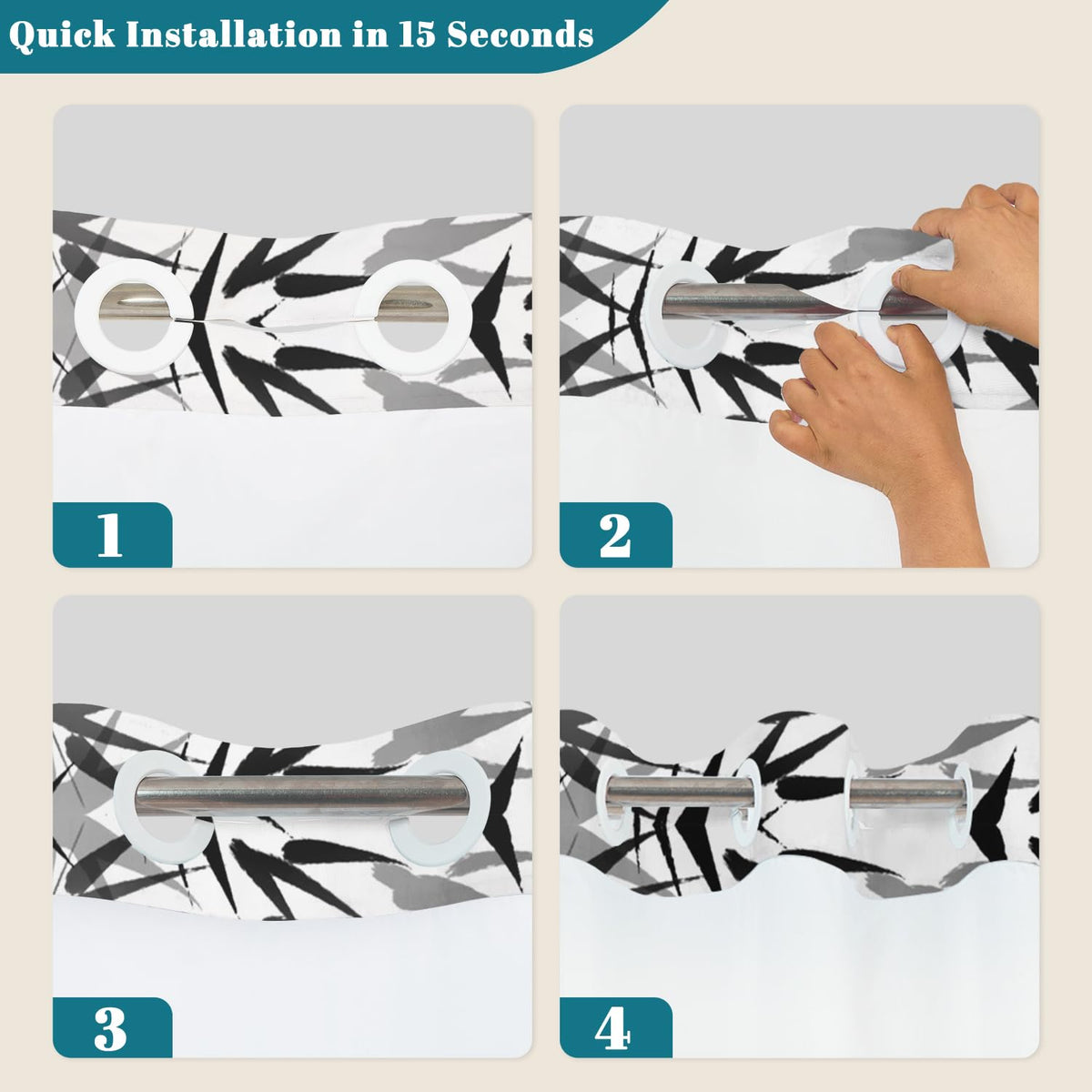No Hook Shower Curtain and Snap in Liner Set (Bamboo)