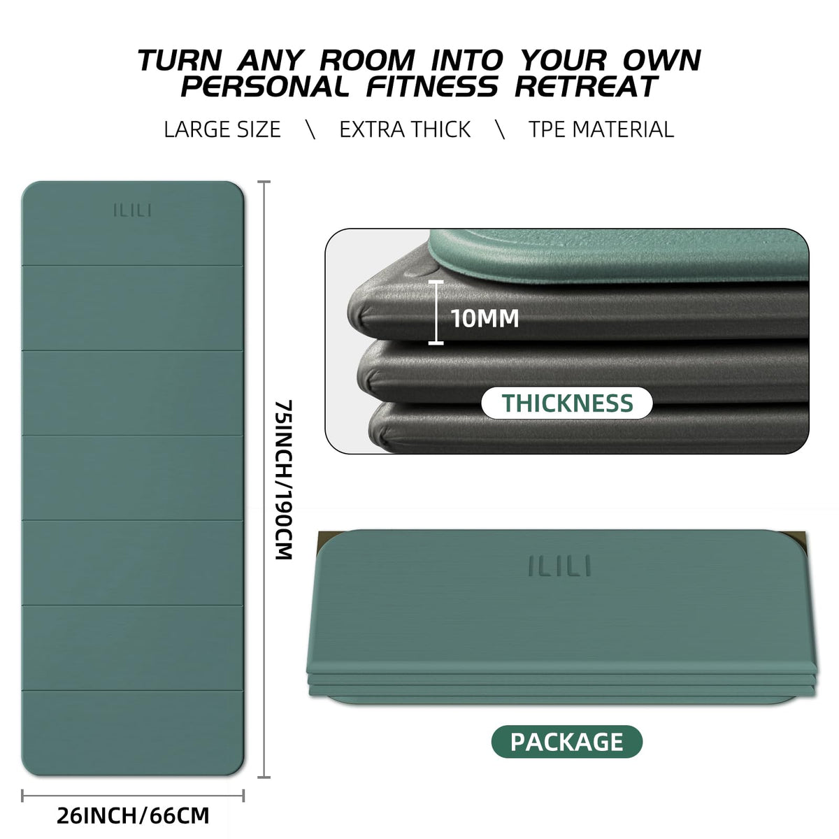 Foldable Yoga Mat 10mm (Dark Green+Dark Gray)