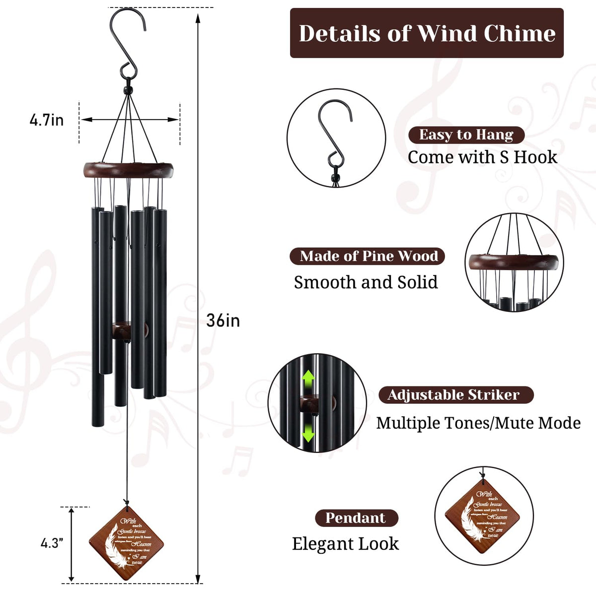 Memorial Wind Chimes for Loss of Loved One (36"Memorial Love)