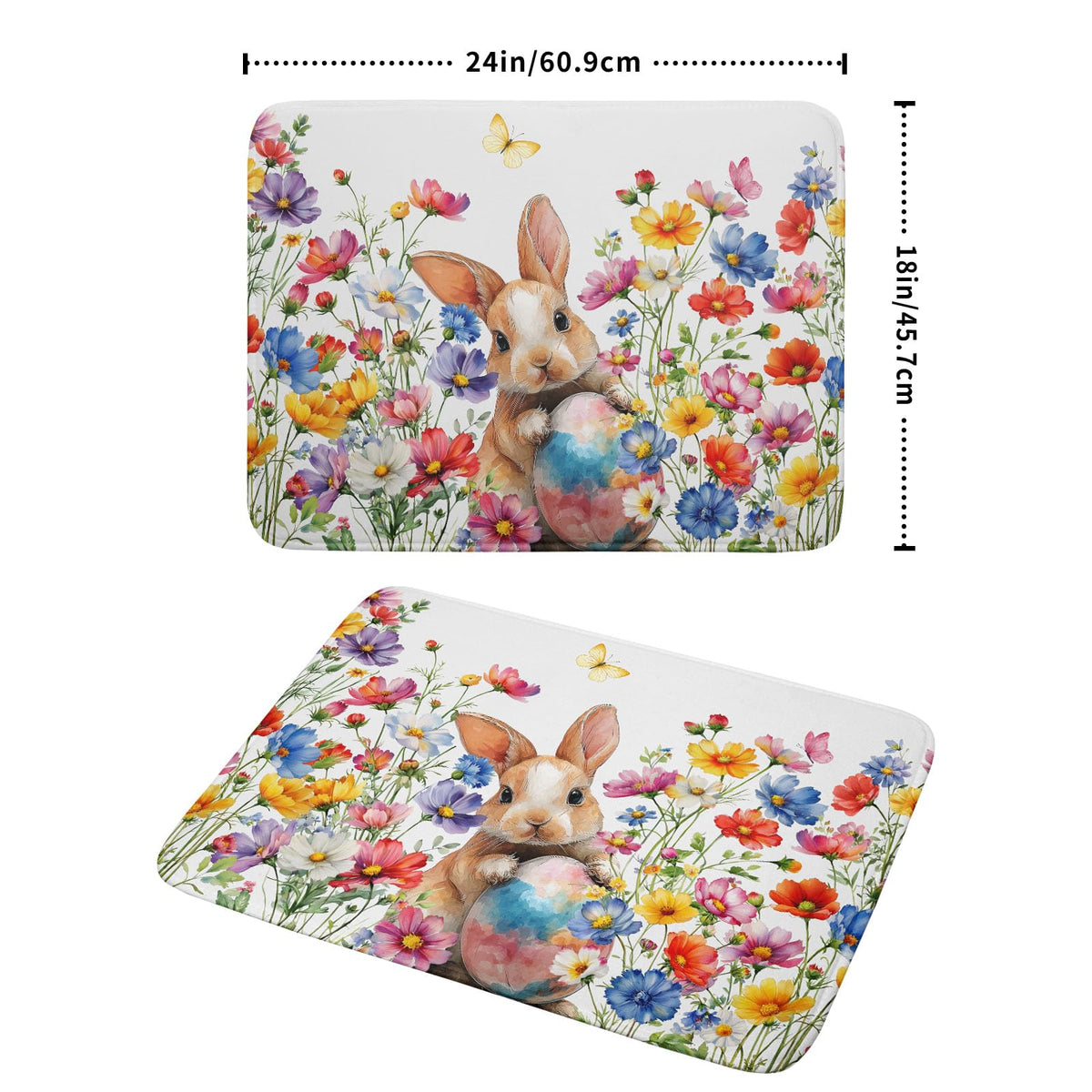 Spring Easter Rabbit Egg Dish Drying Mat for Kitchen Counter (Flowers / 18" x 24")