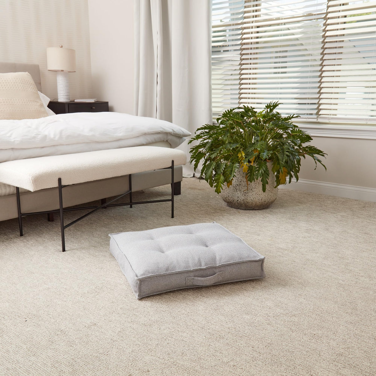 Square Tufted Floor Pillow with Removable Cover (Cement / Small (24"))