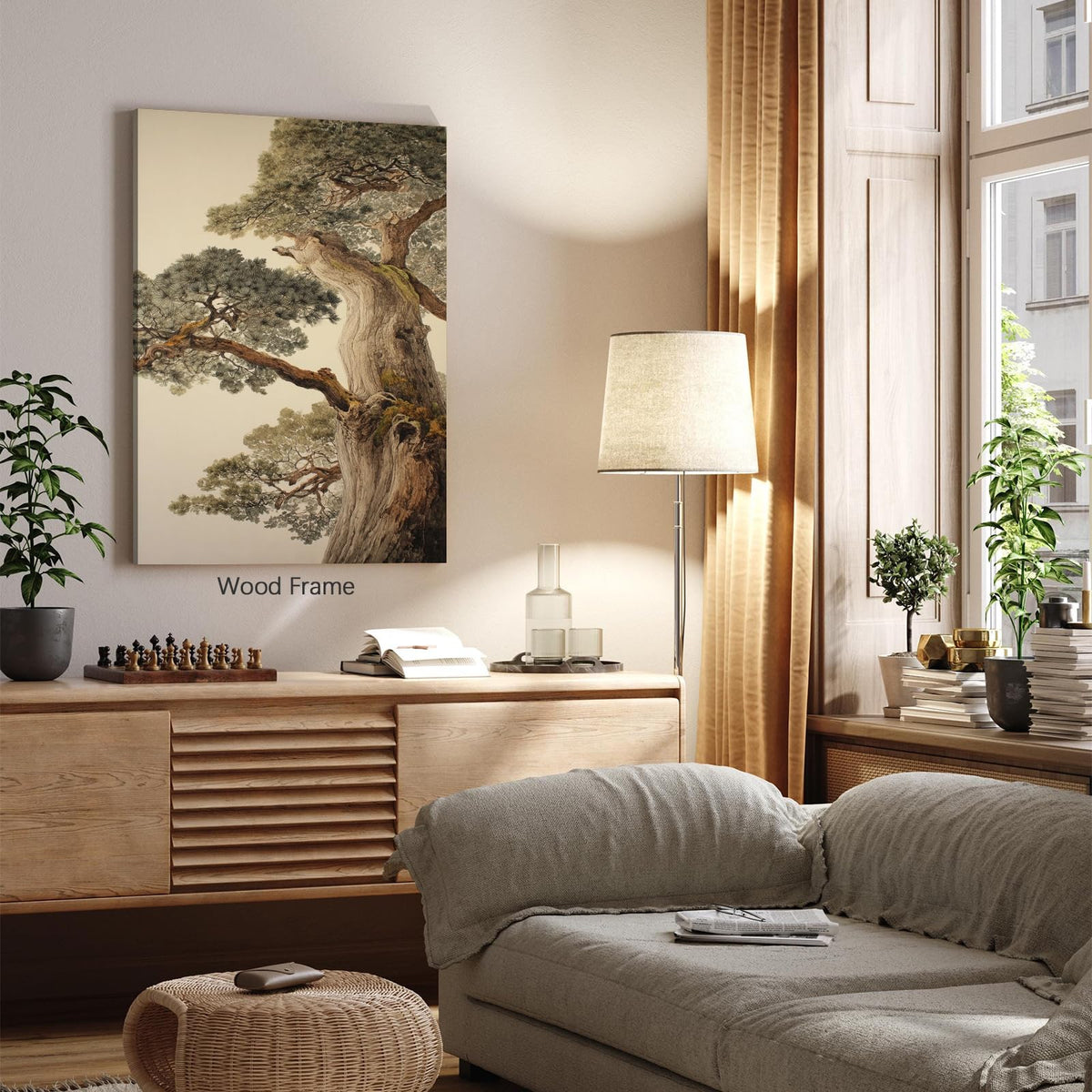Vintage Japanese Pine Tree Framed Wall Art Oriental Asian Tree Canvas Posters 8x10 inch Japan Scenery Room Aesthetic Prints Calm Earthy Forest Botanical Painting for Home Bedroom Living Room Office (Wrapped Canvas / Japanese Poster / 10"L x 8"W)