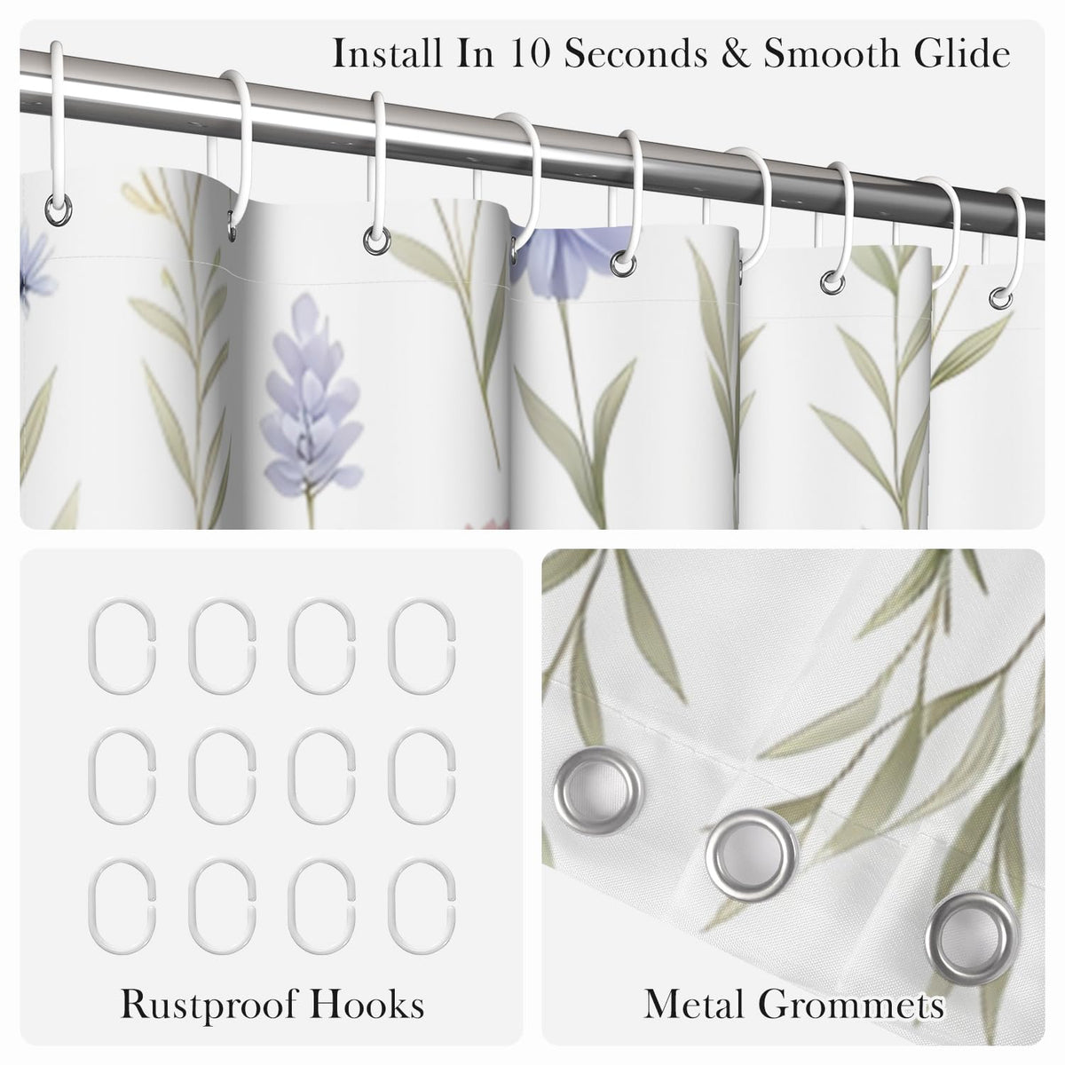Watercolor Floral Shower Curtain 71x74 Inch (Floral-c)