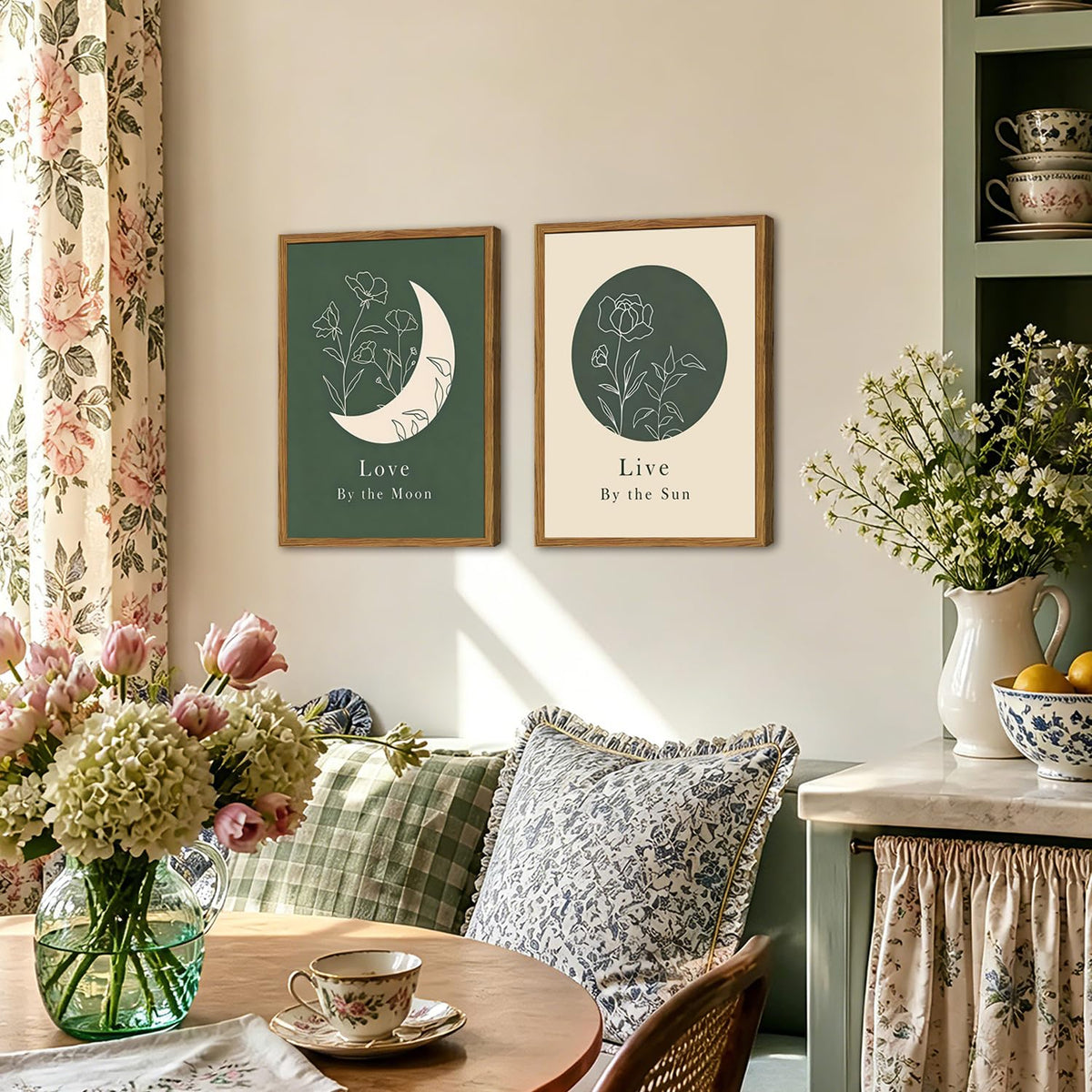 Framed Boho Sun and Moon Wall Art Set of 2 (Boho / 24"L x 16"W)