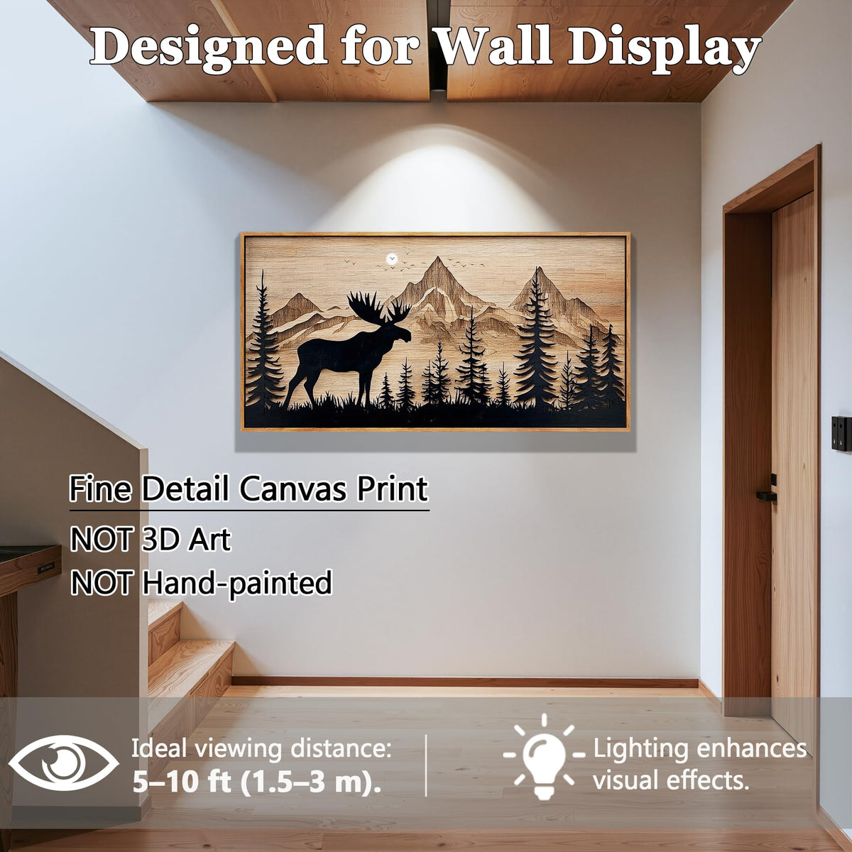 Deer Forest Cabin Wall Decor Large Framed Wall Art Neutral Print (Deer Mountain / 48"L x 24"W)