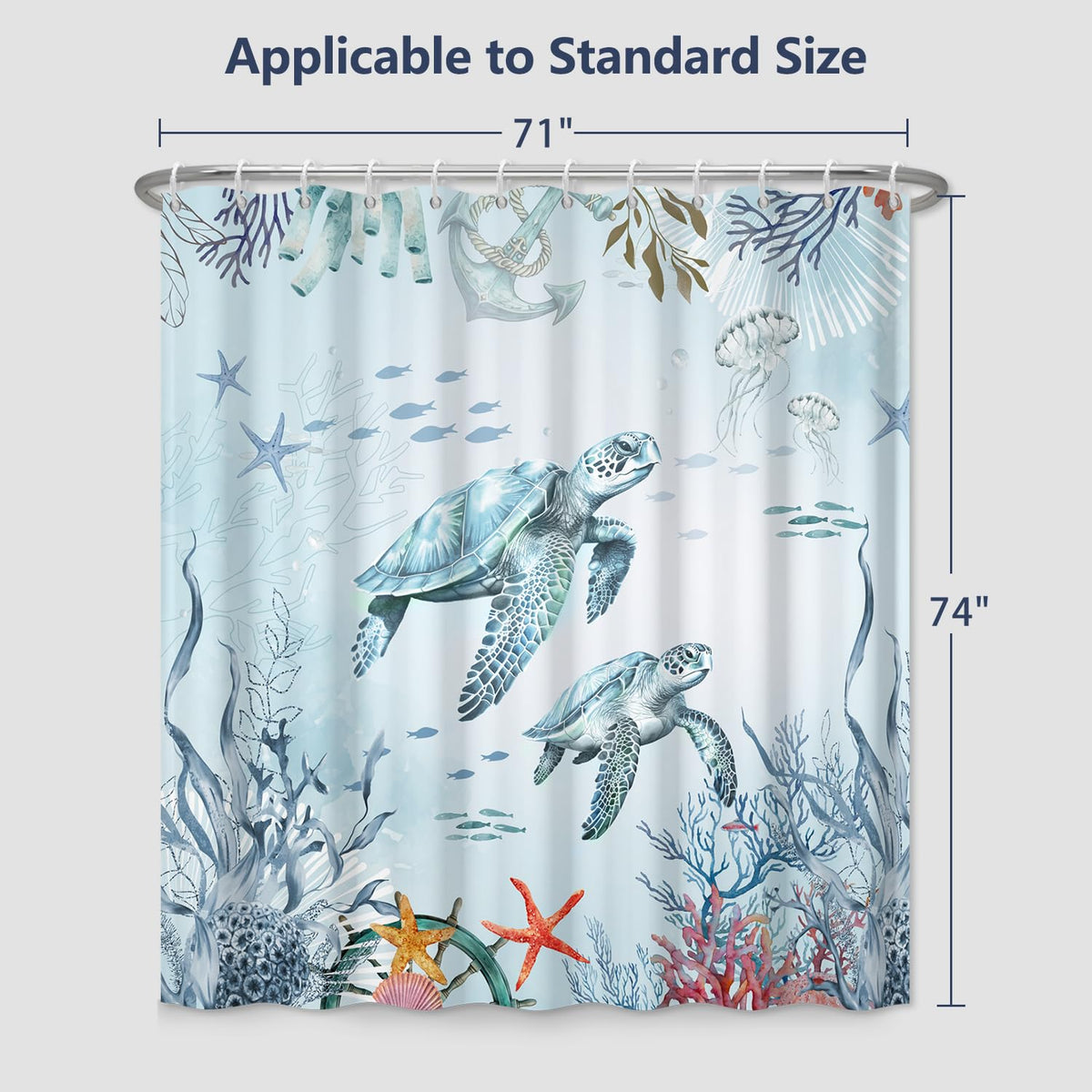 Ocean Themed Shower Curtain 71x74 Inch (Sea Turtle)