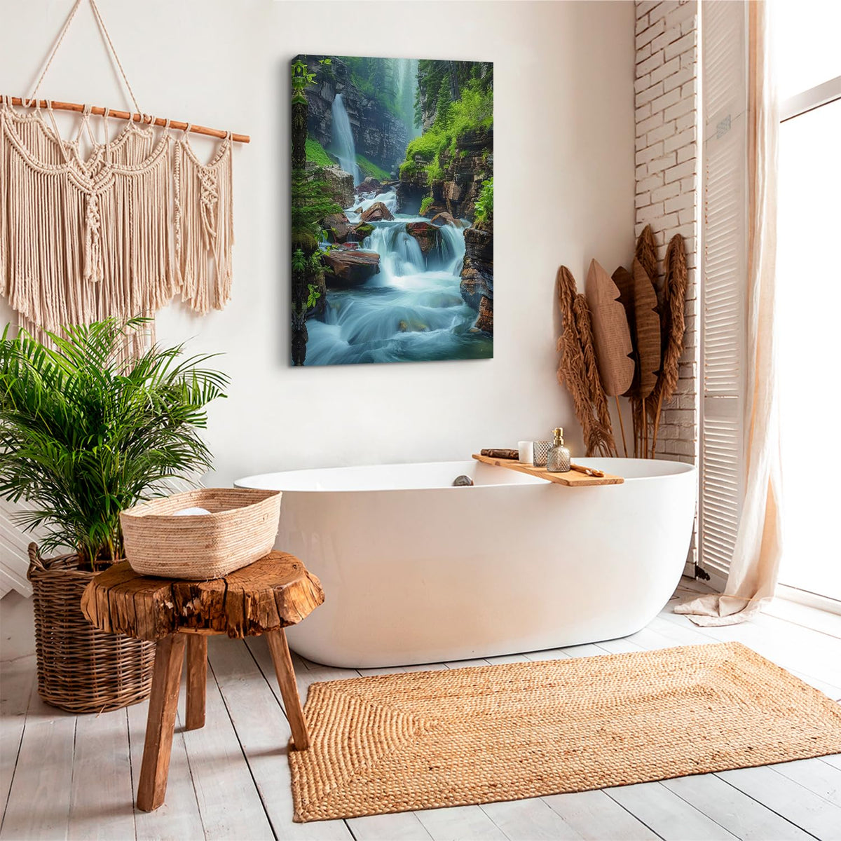 Zen Wall Art Nature Waterfall Wall Decor for Living Room Office Decor National Park Canvas Picture Glacier Virginia Falls Landscape Poster Forest Lake Painting Artwork Home Bedroom Decorations 24x36” (24"L x 36"W / ZRPB06)