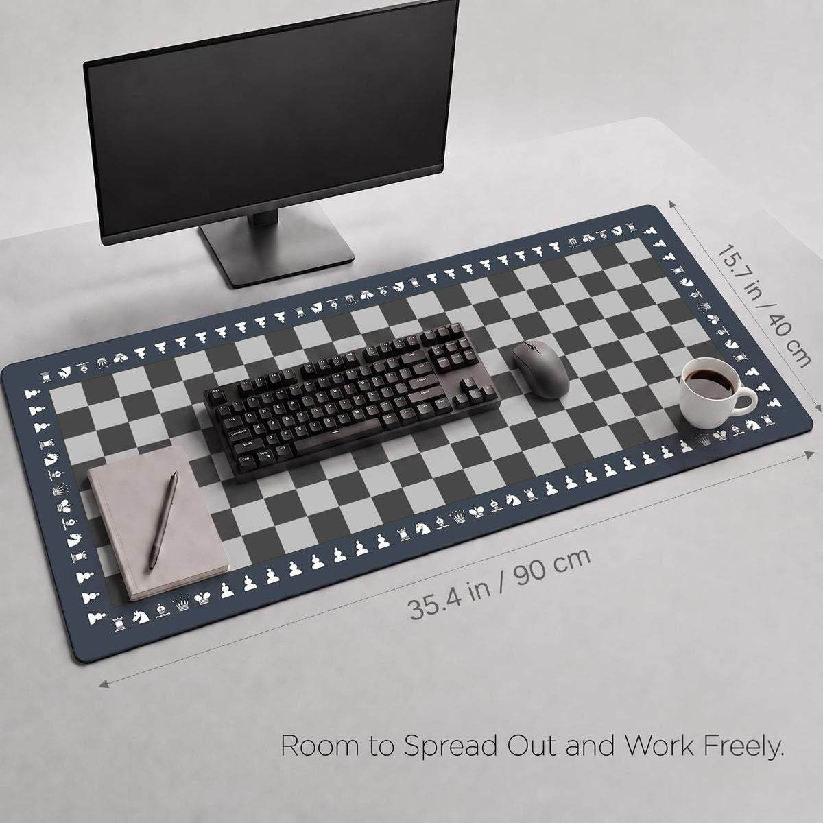 Chess Mouse Pad (Nave Blue Grey Chessboard / 35.4" x 15.7")