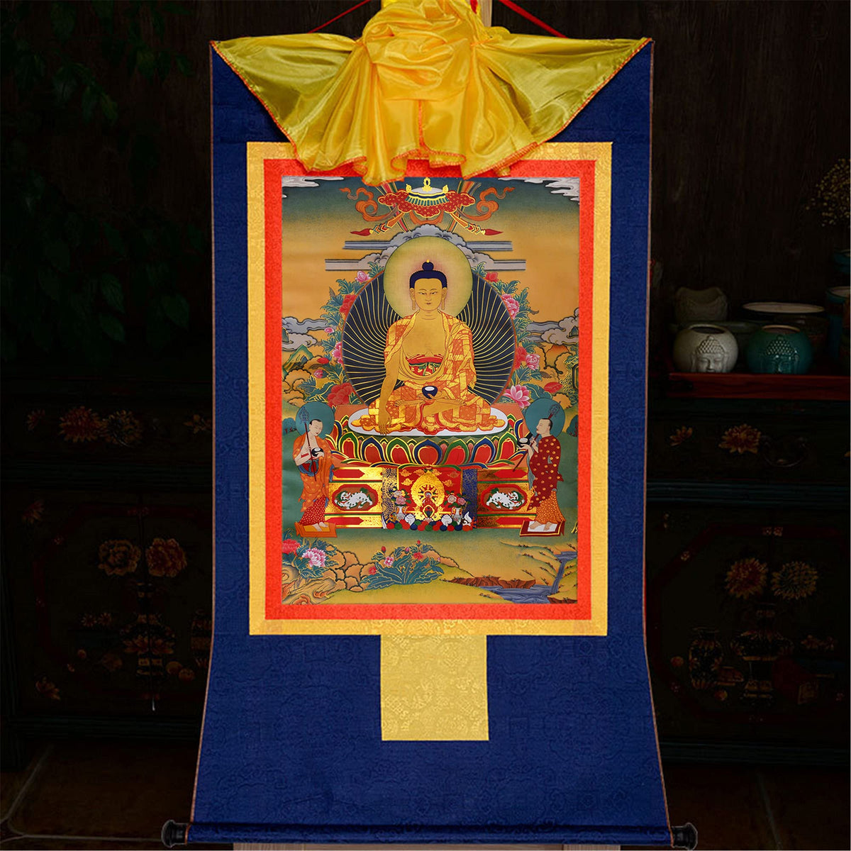 Shakyamuni Thangka Tibetan Thangka Art (Shakyamuni / 33.5"L x 24.8"W)