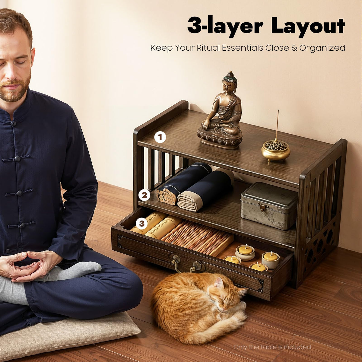 Meditation Storage Table (Walnut Color / 20.4×9.8×11in)