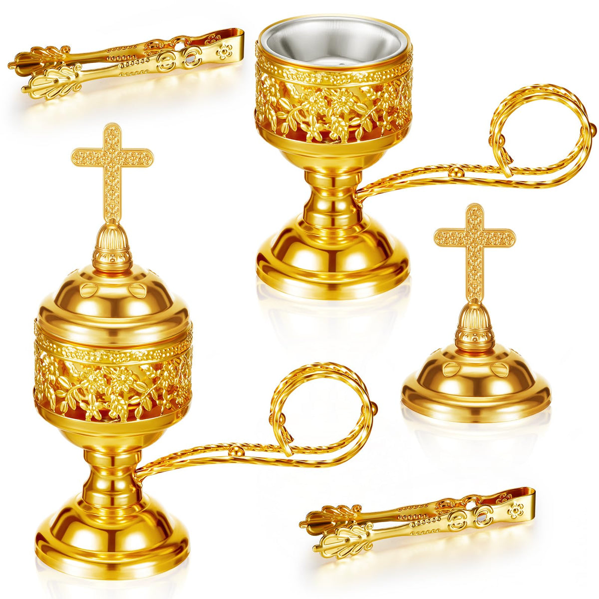 2 Sets Incense Burner with Tong (Gold / Classic)