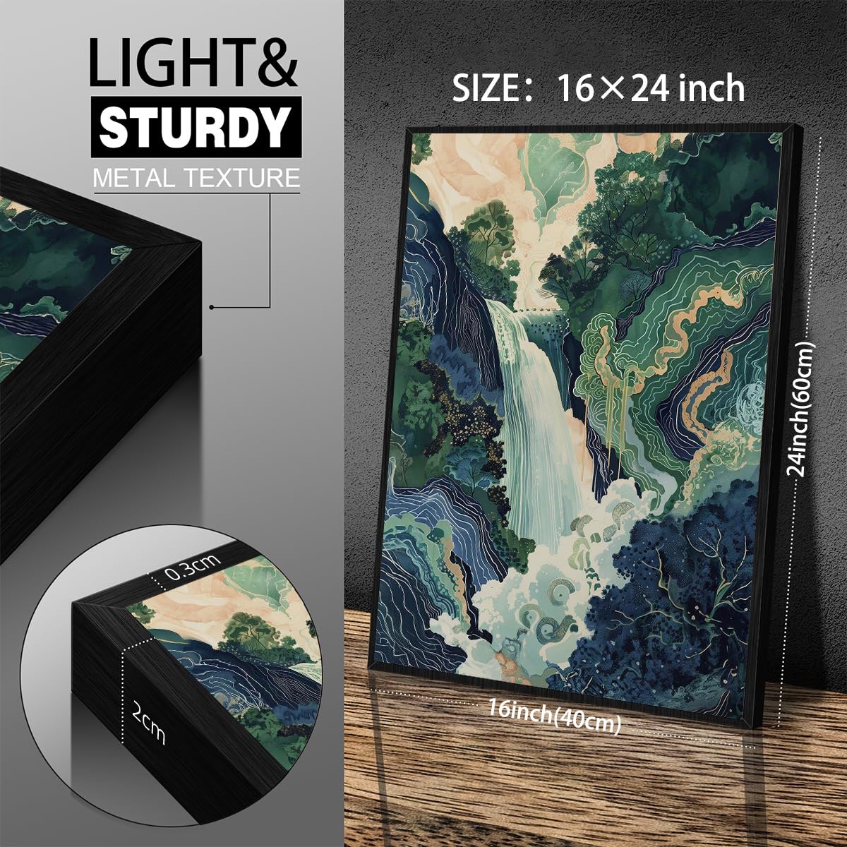 Japanese Landscape Black Framed Prints Poster Abstract Nature Mountain Canvas Wall Art 16x24 inch Vintage Asian Waterfall Painting Ukiyo (Black Framed / Japanese Painting / 24"L x 16"W)
