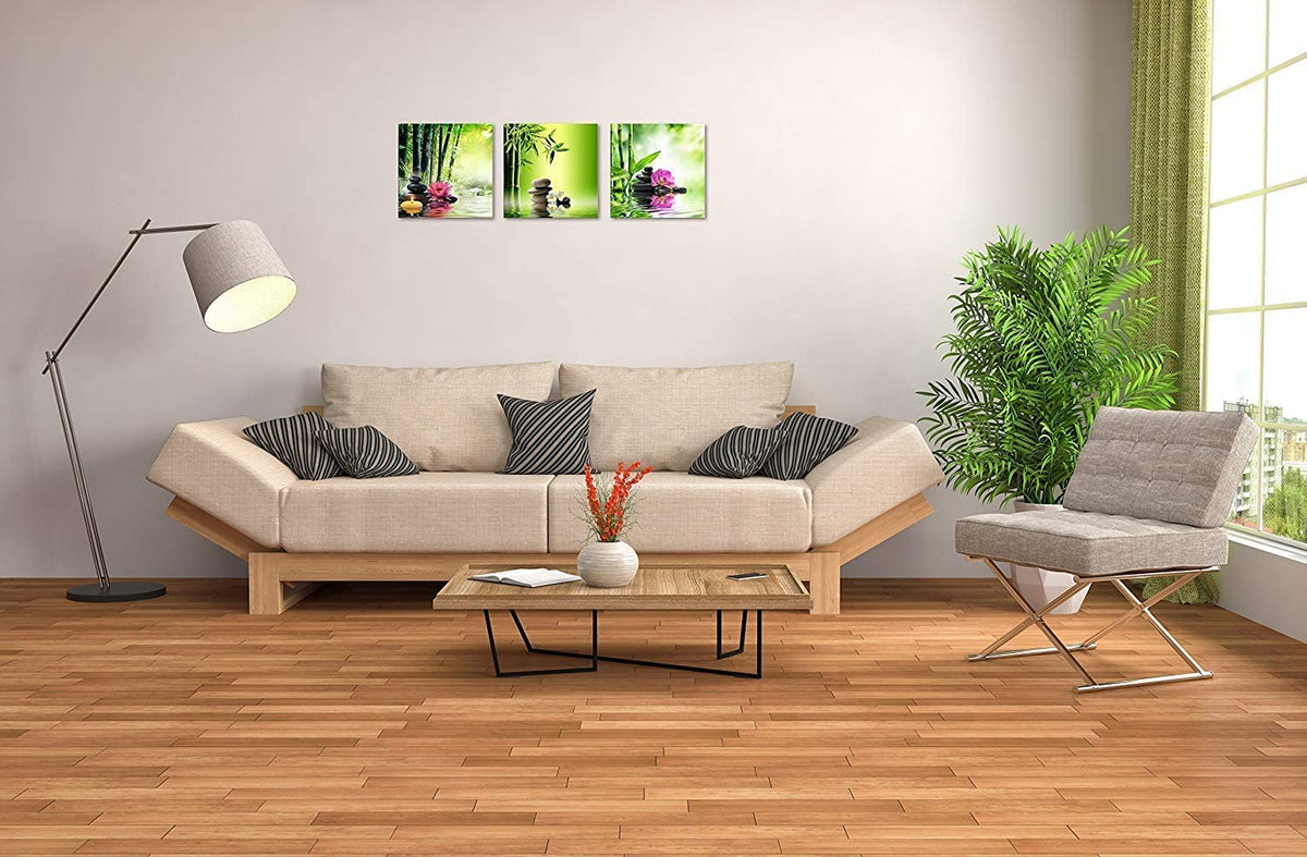 3 Panels Zen Art Spa Decor Green Bamboo Decor Pink Waterlily and Frangipani Pictures Spa Pictures Zen Canvas Painting Prints Art Bamboo & Flowers Pictures for Home Decoration Ready to Hang (14x14inchx3 / Colorful Flower Spa Stone)