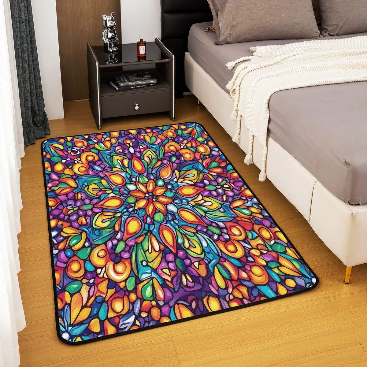 Vintage Mandala Large Area Rug 5x7 Bohemian Style Watercolor Flowers Living Room Rug (Orange Purple Green / 4'11" x 6'6" (Rectangular))