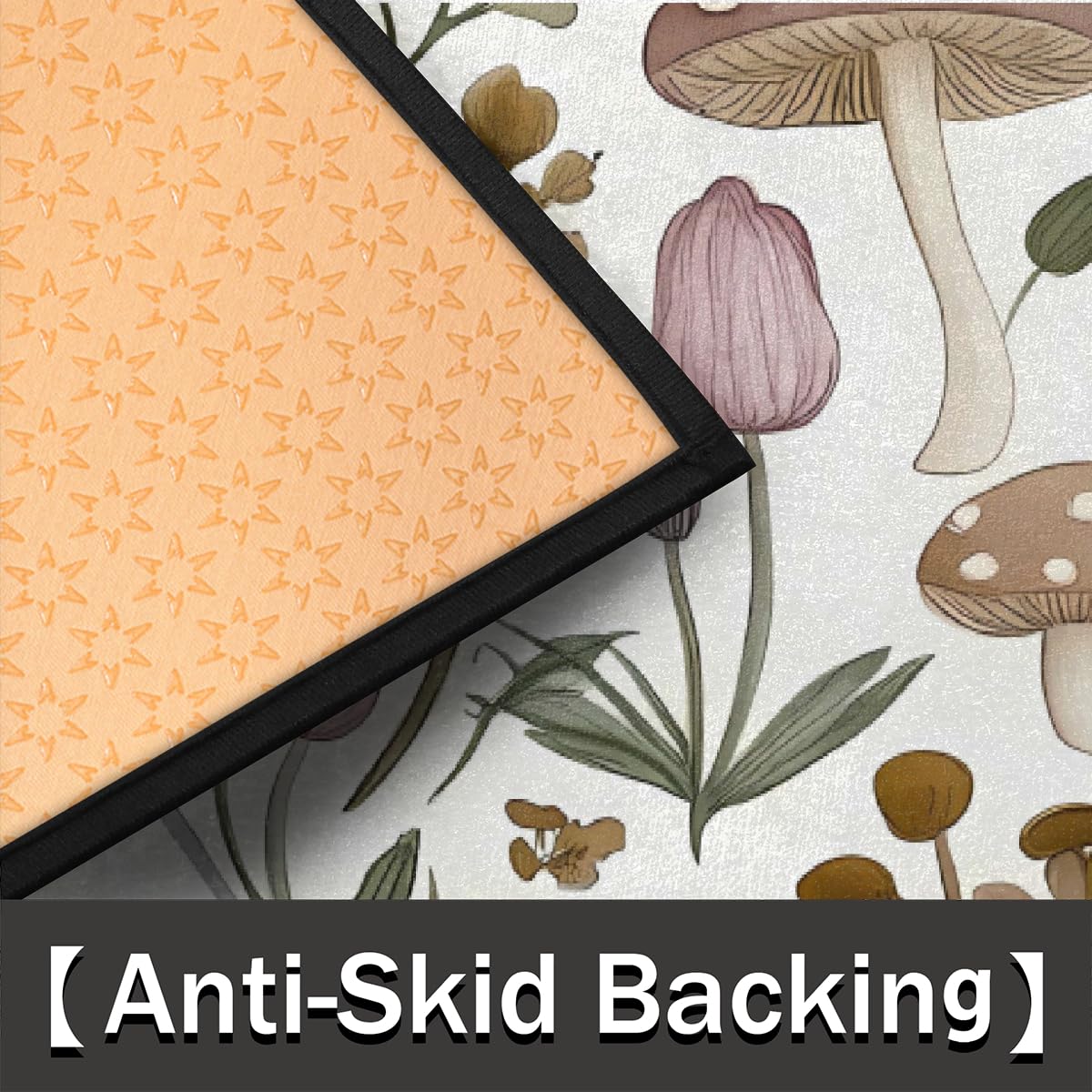 Mushroom Wildflowers Florals Half Round Door Mat Indoor Entrance Low Pile Non Slip Absorbent Semi Circle Welcome Mats Doormats 36x24 in Floor Mats for Home Kitchen (Mushroom Wildflowers Florals)