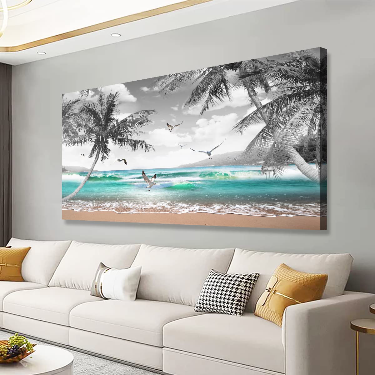 Beach Palm Pictures Canvas Wall Art For Living Room Bedroom Wall Decor (40"L x 20"W / Beach Palm Pictures Canvas Wall Art)