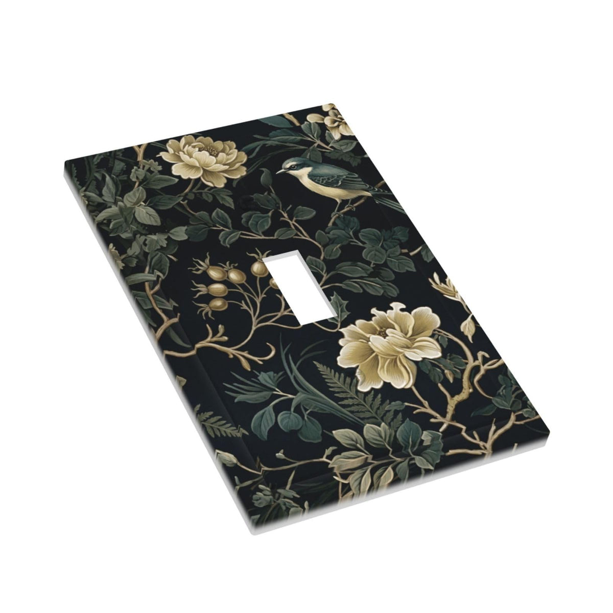 Spring Black Green Boho Floral Bird Leaf Decorative 1 Gang Single Toggle Light Switch Wall Plate Cover Lotus Peony Summer Garden Electrical Switchplate Faceplate (Spring Black Boho Floral Leaf / Toggle Mid 1-Gang)