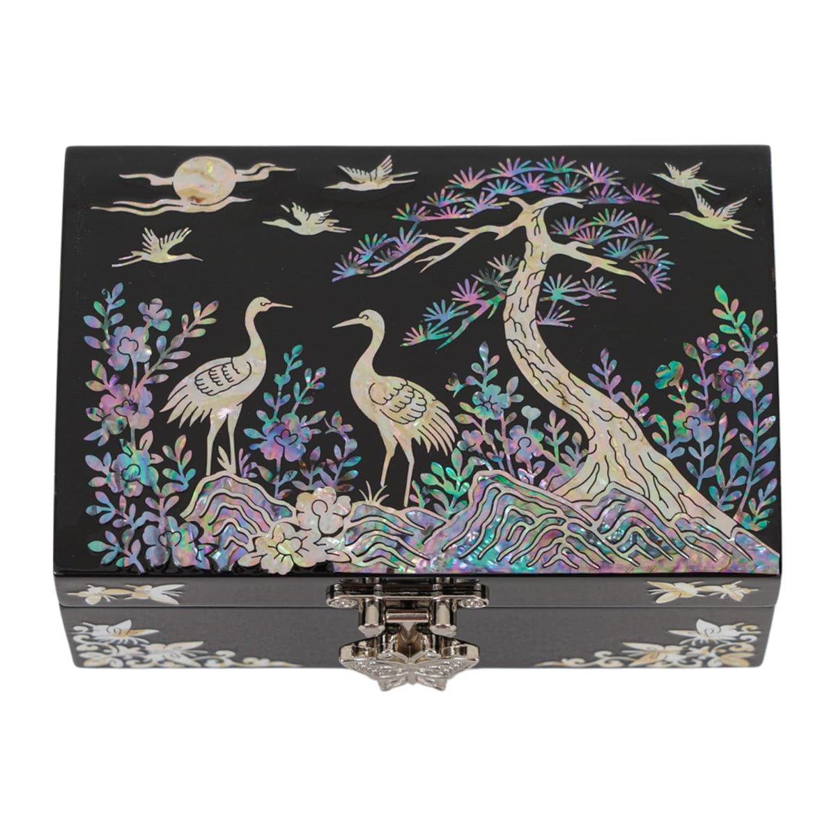 Mother of Pearl Small Jewelry Ring Box (Black-Crane)