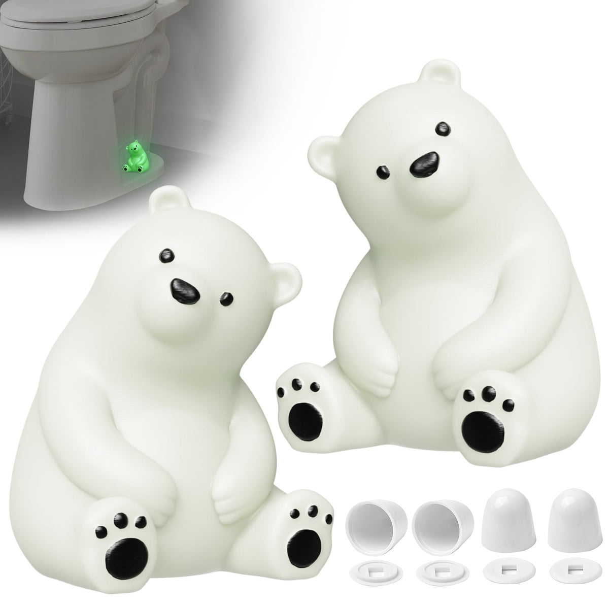 Glow in Dark Decorative Polar Bear Toilet Bolt Covers (White Glow Green)