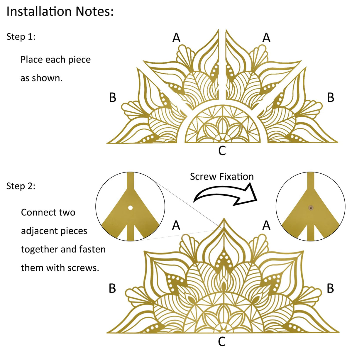 Gold Half Mandala Lotus Large Metal Wall Decor (59" x 29.5" / Gold)