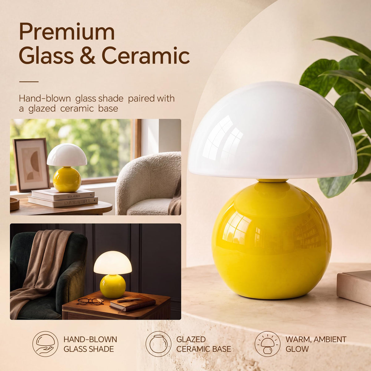 Mushroom Lamp Table Lamp for Bedroom (Yellow)