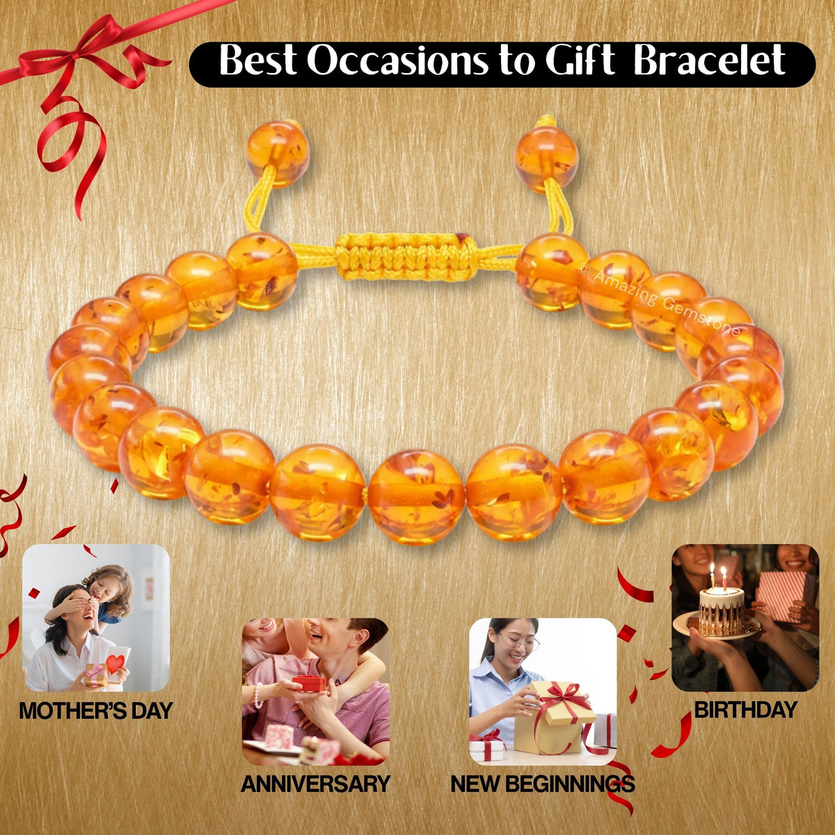 Amber Quartz Bracelet for Women Men's Gifts (Amber Quartz)