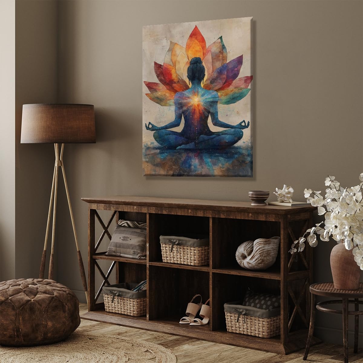Meditation Wall Art Colorful Meditation Lotus Poster Chakra Energy Canvas Print Yoga Room Home Decor 8x12inch Framed (style-4-Framed / 8"L x 12"W - Framed)
