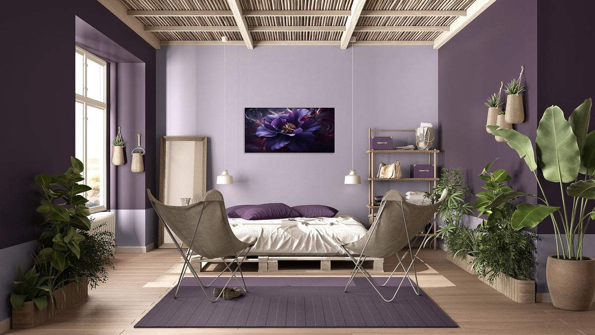1 Panel Purple Picture Wall Art Purple Canvas Wall Art Flower Pictures Abstract Flower Print on Canvas Flowers Art for Bedroom Home Decor Living Room Stretched and Framed 20x40 inch (40"L x 20"W / Purple Flower 6)