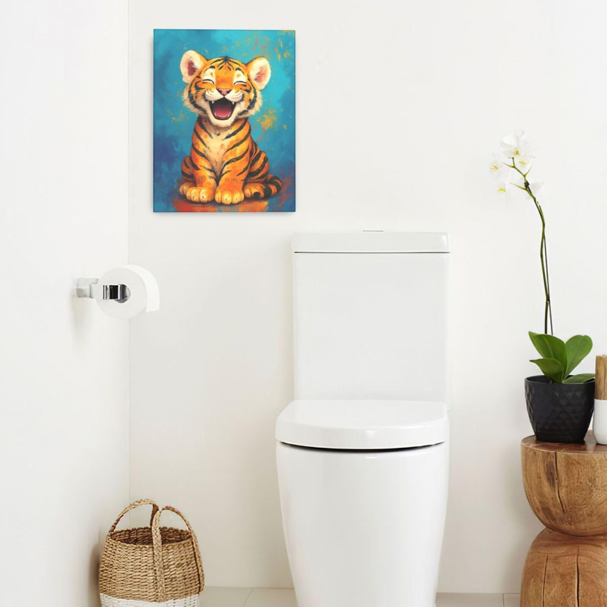 Banksy Tiger Nursery Wall Art For Kids Cute Animal Bathroom Canvas Wall Decor Cartoon Pictures Paintings Prints Artwork Framed Decorations For Girls Boys Children's Room Bedroom Living Room Gifts 16" x 20" (Tiger / 20"L x 16"W)