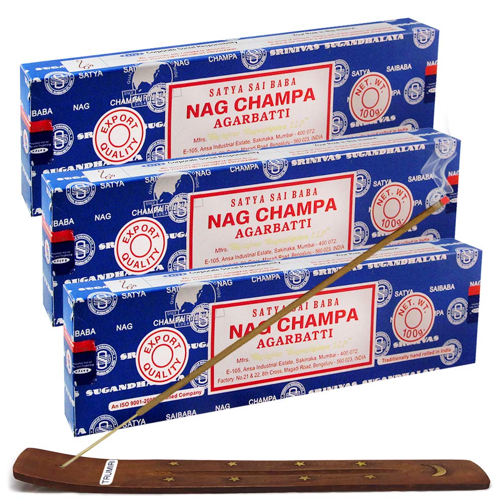 Incense Stick Holder Bundle with Satya Sai Baba Nagchampa 100g Incense Sticks (Nag Champa 100g - Pack of 3)