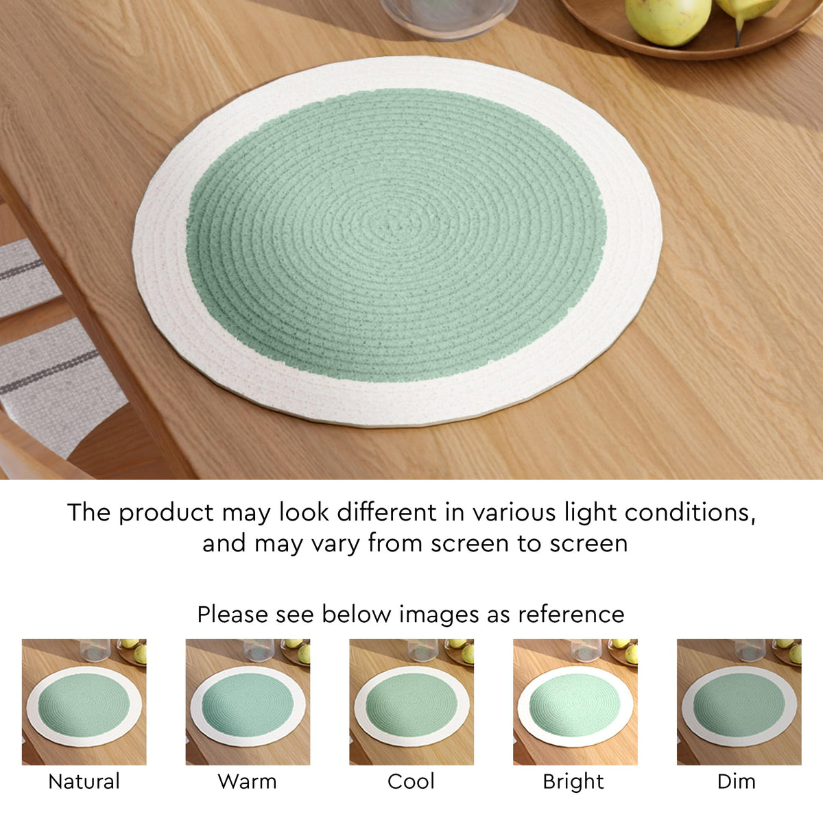Placemats Round Cotton Dining Table Mats 13" (Sage & Off White / 13" (Set of 6))