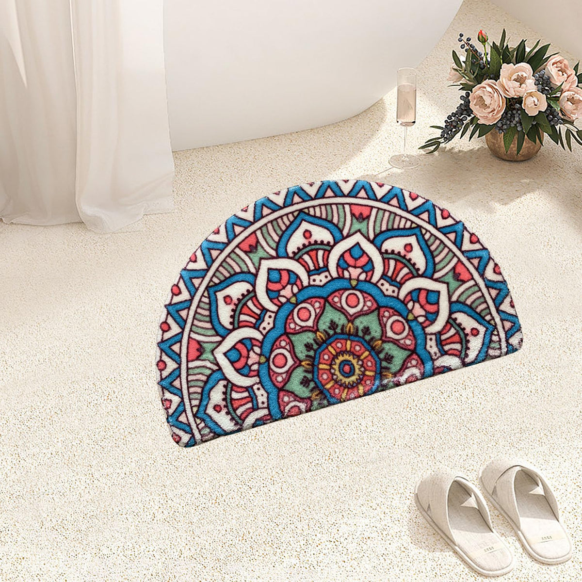 Mandala Semi Circle Doormat Bathroom Non (Blue)