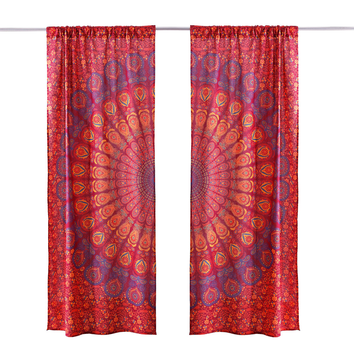 Maroon Hippie Mandala Curtains 83 Inch Length for Living Room Bedroom 2 Panels Set Light Filtering Semi Sheer Window Curtains 76 Inch Width Boho Farmhouse Drapes W76xL83 (Maroon_yellow / 83"W x 83"L (Pack of 2))