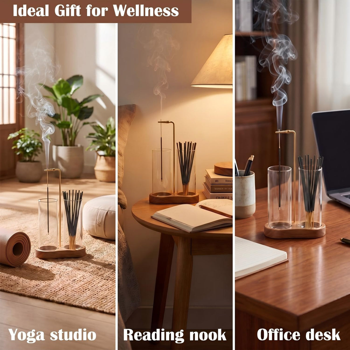 Incense Holder for Sticks with Glass Ash Catcher (Upgrade tall cup)