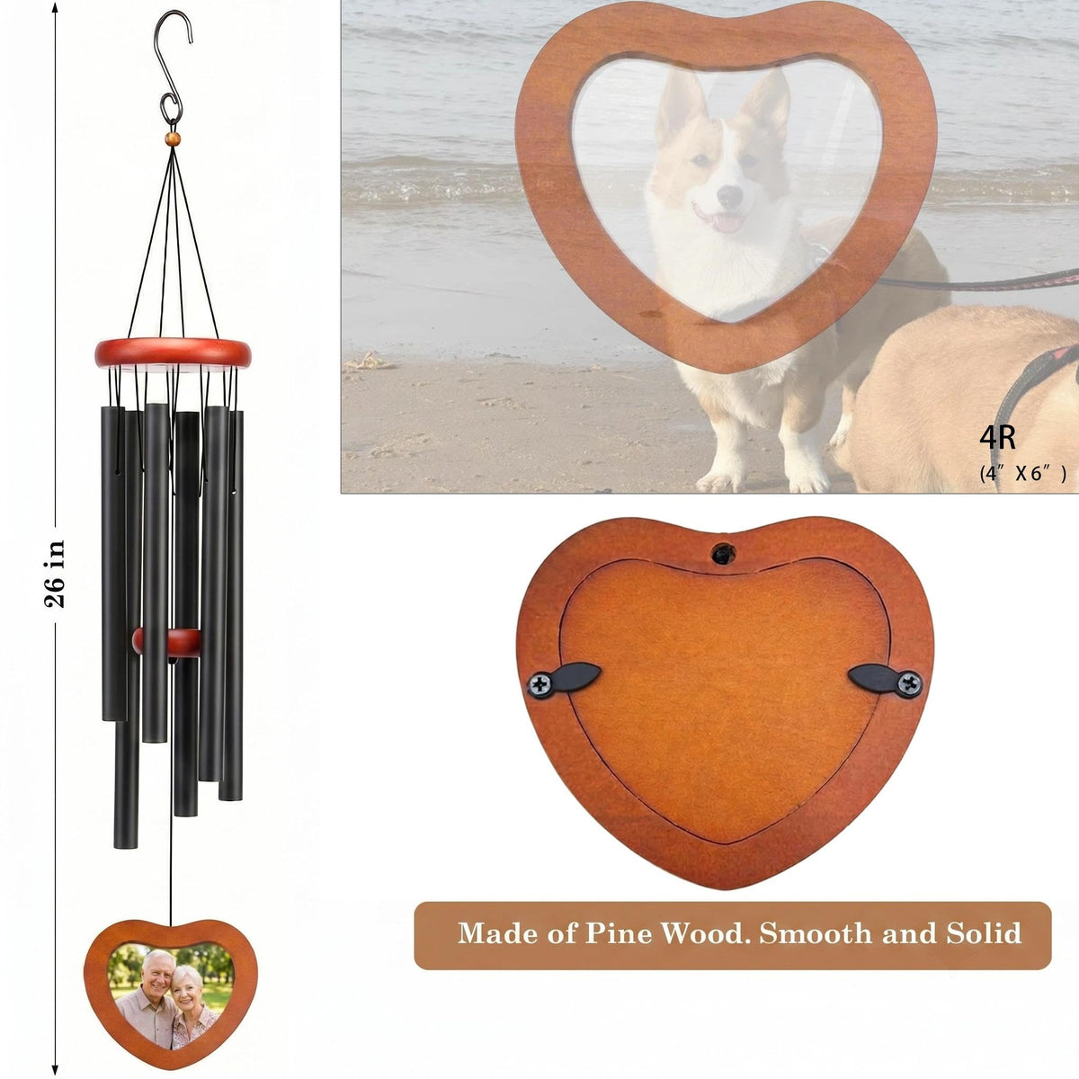 Photo Frame Design Wind Chimes for Outside Soothing Melodic Wind Chime 26" to Create a Zen Atmosphere. Sympathy (Black PHO 26'')