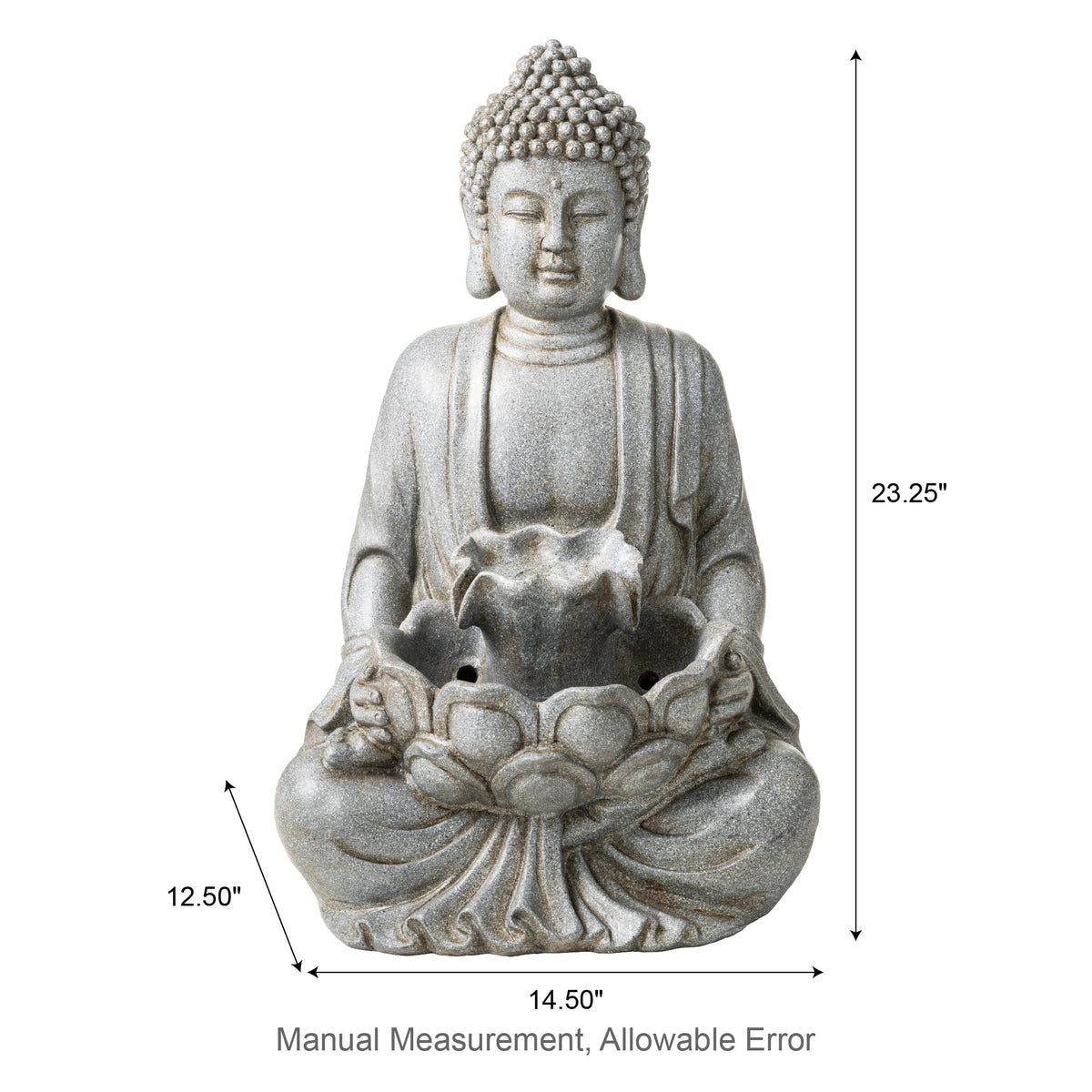 Buddha Fountain Outdoor with Pump & LED Light 23.25" H (Concrete Buddha W/Lotus Leaf&flower Basins / 23.25"H)