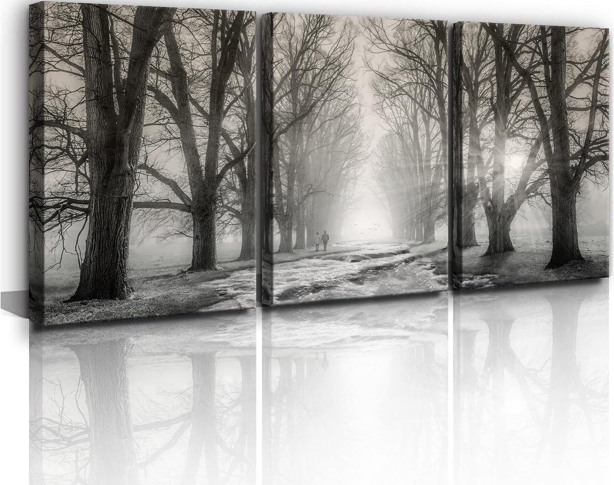 Bedroom Wall Decor Black and White Bathroom Wall Art Forest Pictures Tree Canvas Prints Art Landscape Painting Modern Office Artwork for Living Room Decor Kitchen Home Decorations (BAtreeH-3 / 16"x24"inches x 3 pcs)
