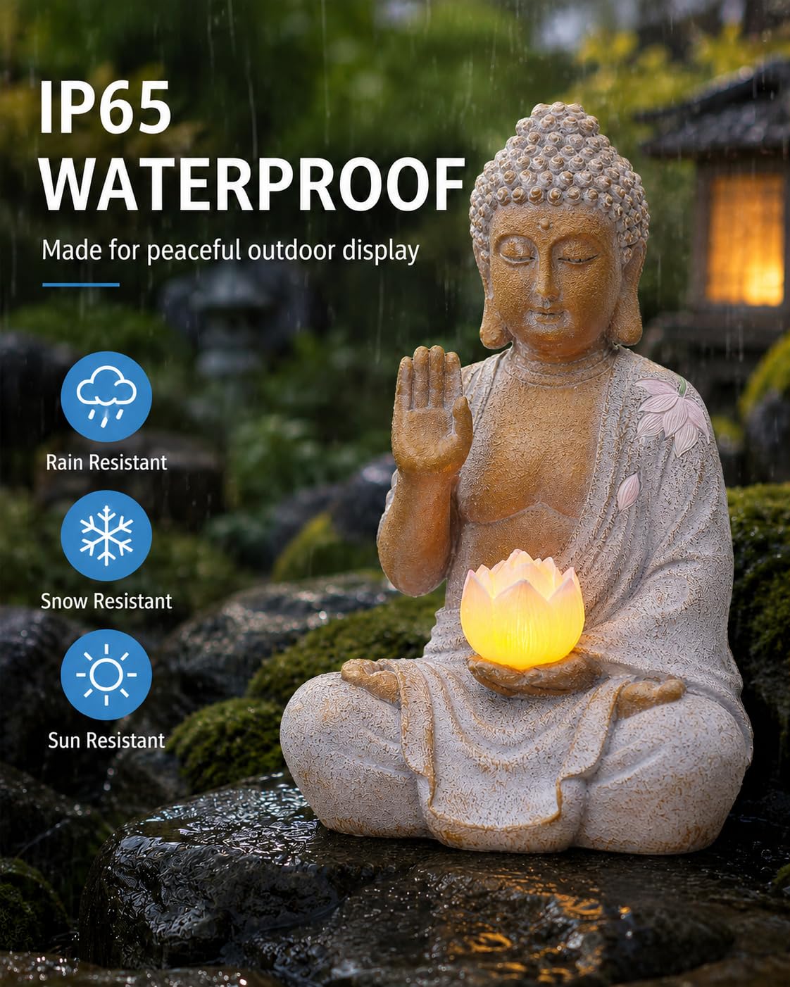 Solar Buddha Garden Decor (27CM White)