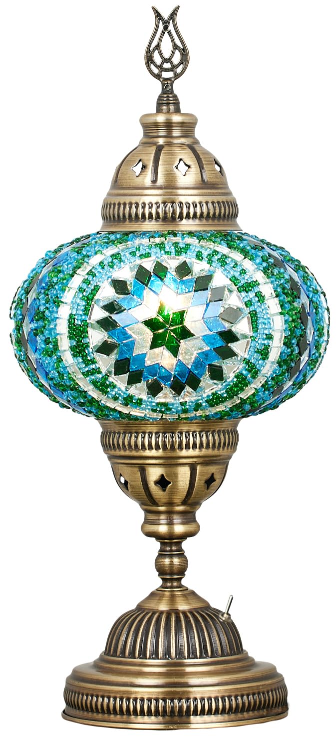 Battery Operated Turkish Moroccan Mosaic Table Lamp (Teal)