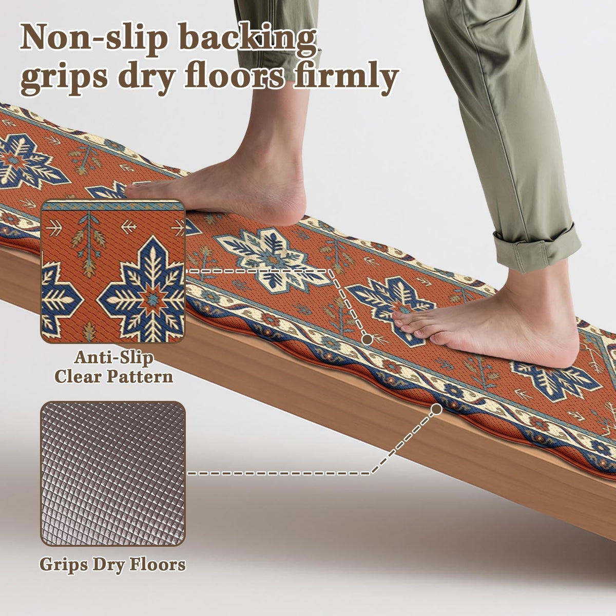 Anti Fatigue Kitchen Mats Set of 2 (Boho Floral / 17.3''x29.9''+17.3''x47'')