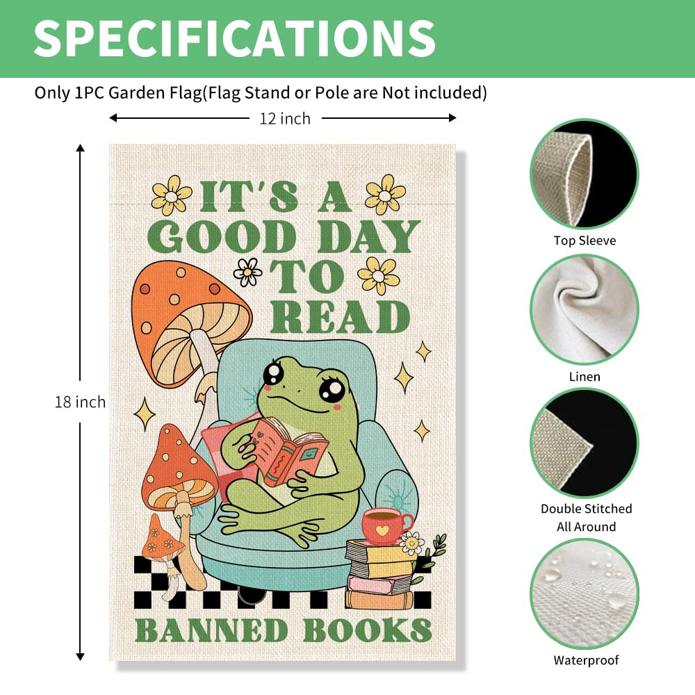 It's a Good Day to Read Books Bookish Frog Garden Flag 12x18 (Beige11)