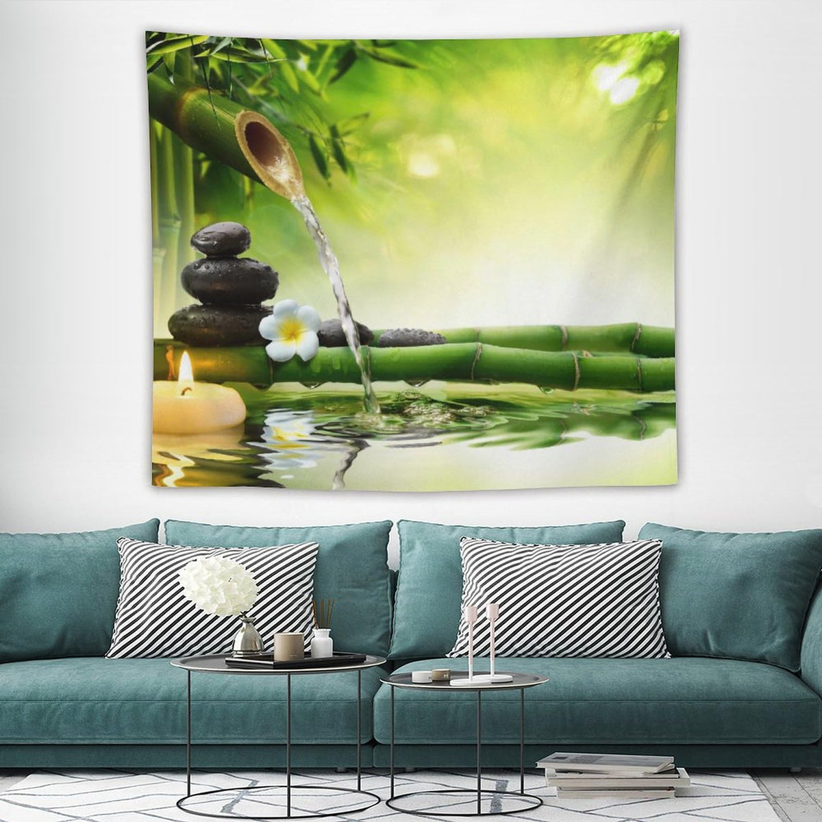 Meditation Tapestry Wall Hanging Zen Garden Pond Flower Pebble Stone Bamboo Stalks Candle Spa Yoga Tapestries Home Decor for Living Room Bedroom Farmhouse Kitchen Dorm 50"x60" (50"L x 60"W / Zen-14)