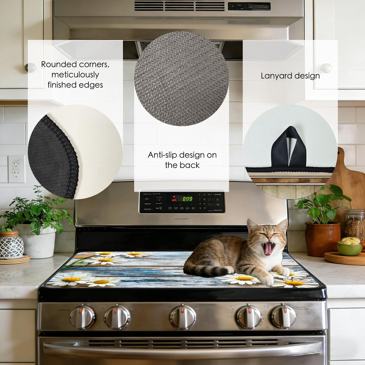 Blue Wood Daisy Stove Cover Diatom Mud 28.65x20.47 In (YBX99915)